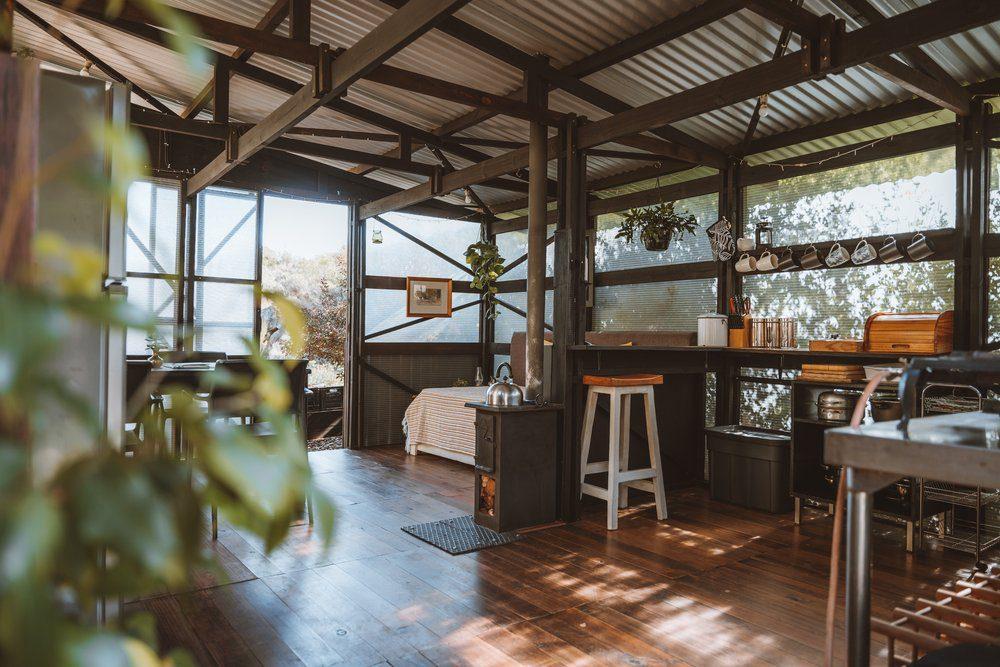 Malachite Yurt view of the interior showing kitchen and bedroom