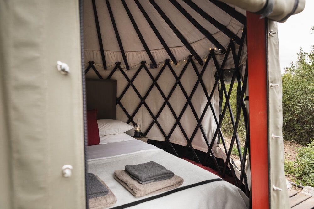 Kestrel Yurt view of the bed from the door