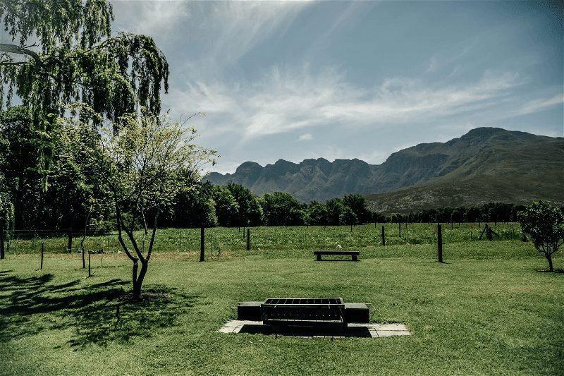 Blombos Cottage at Bokrivier: Sweeping mountain and vineyard view, willow tree, fire pit
